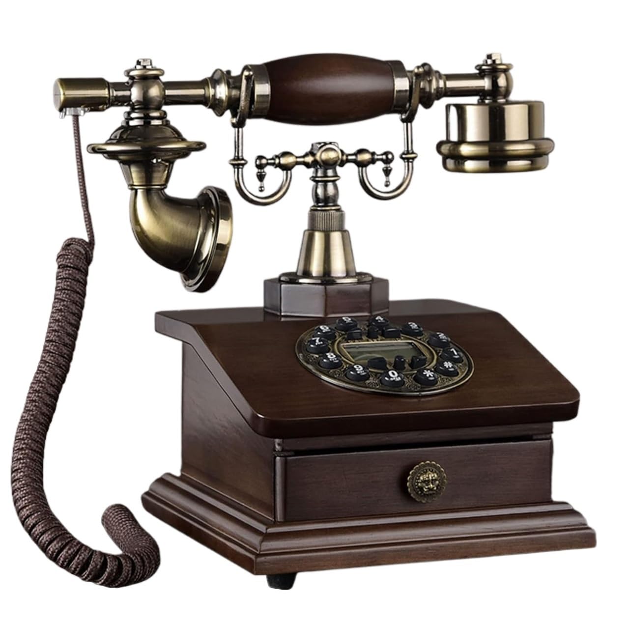 Téléphone fixe vintage haut de gamme filaire à cadran rotatif café