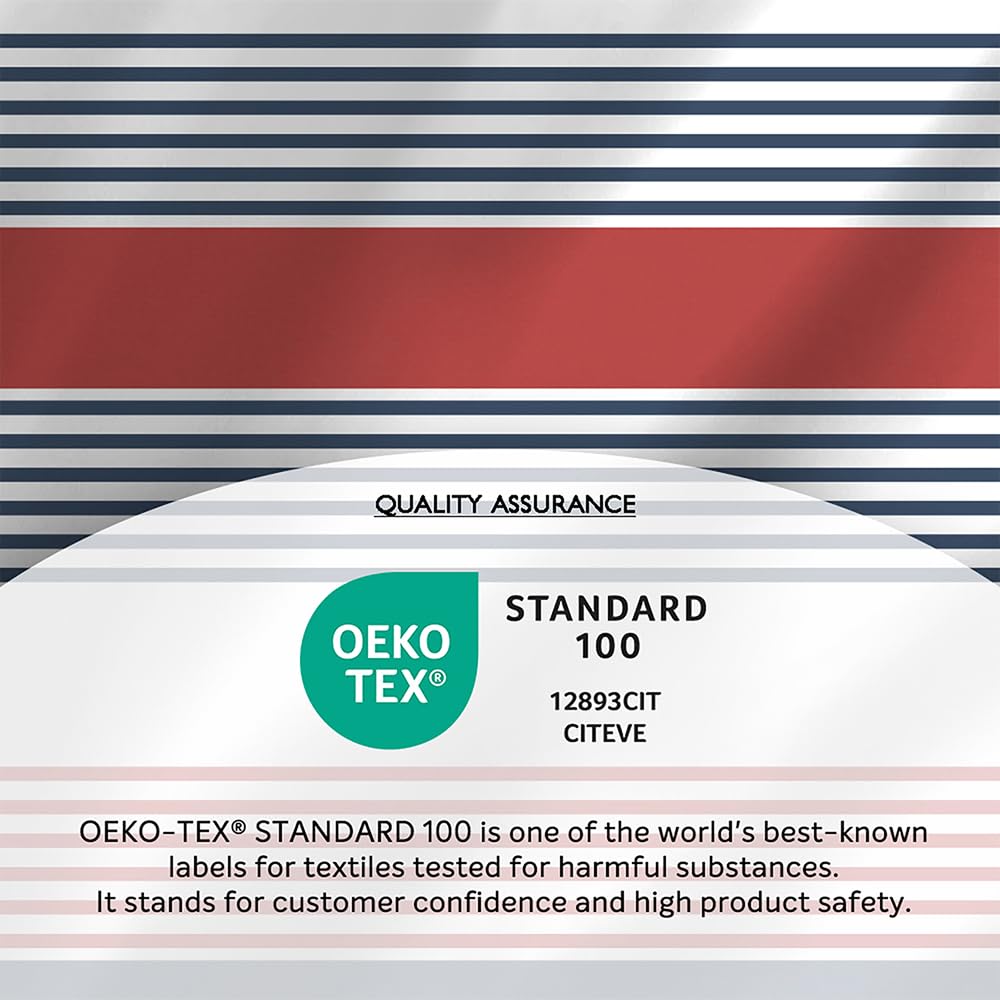 Queen Size Striped Bedsheet Set - Blue & Red -5