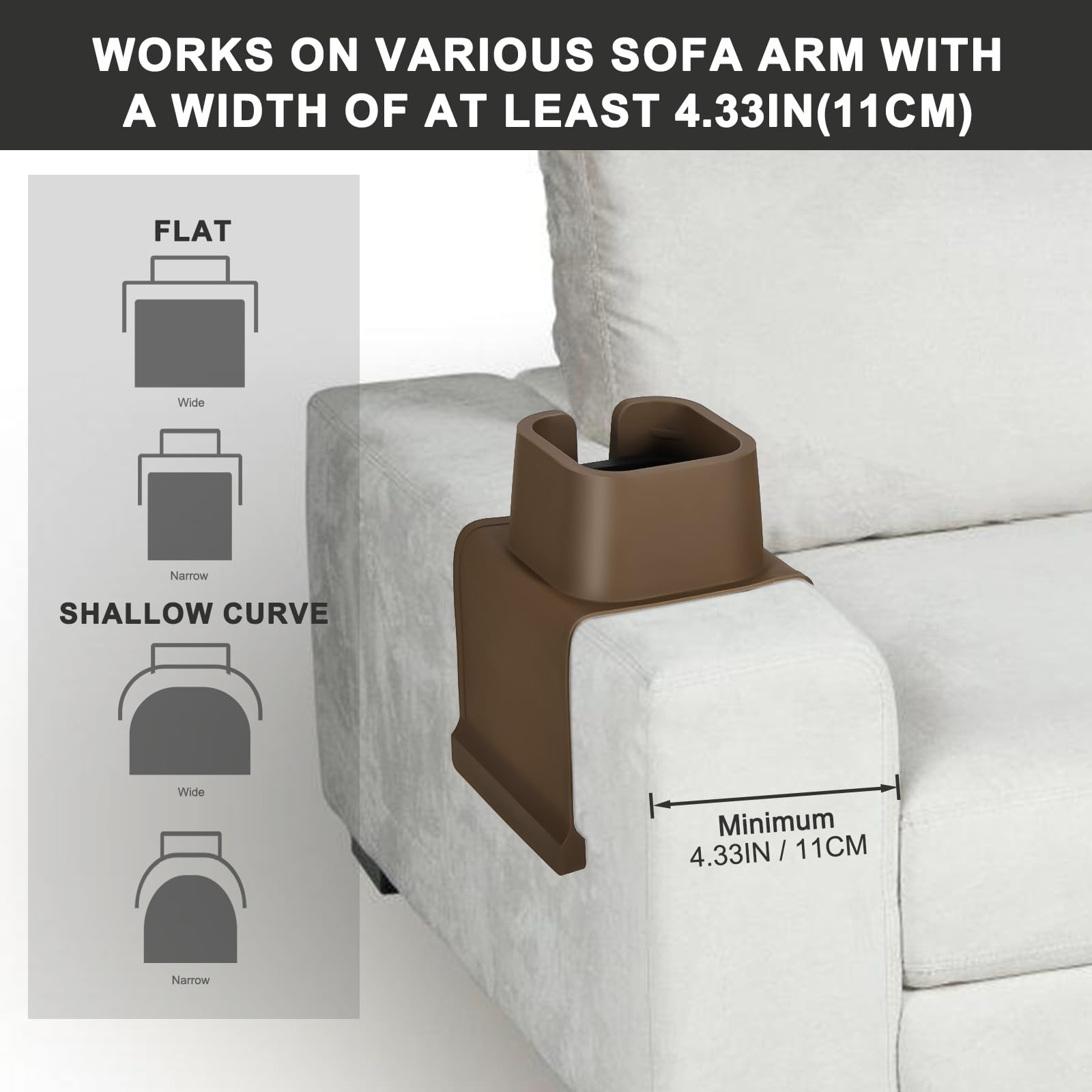 Obsoorth Silicone Couch Cup Holder Anti-Falling and Spill Proof Large Portable Flexible Sofa Armrest Drink Caddy Holder to Hold Phone Remote Snacks for Chair Arm Car, Brown