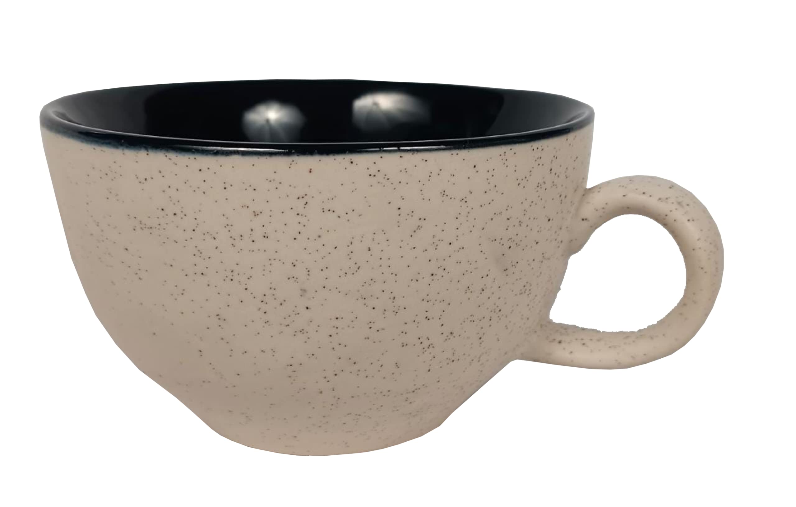 QIMACPLUS Indian Handcrafted Ceramic Stylish White Matt Inside Black Finish Elegant Design Plain Sparkling Ceramic Soup/Tea/Coffee/Milk Cup/Mug 350ML Set of 4 2
