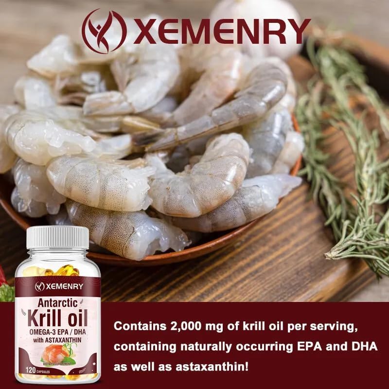 Huile de krill antarctique 2000 mg (120 gélules) avec suppléments d'oméga-3 EPA, DHA et astaxanthine