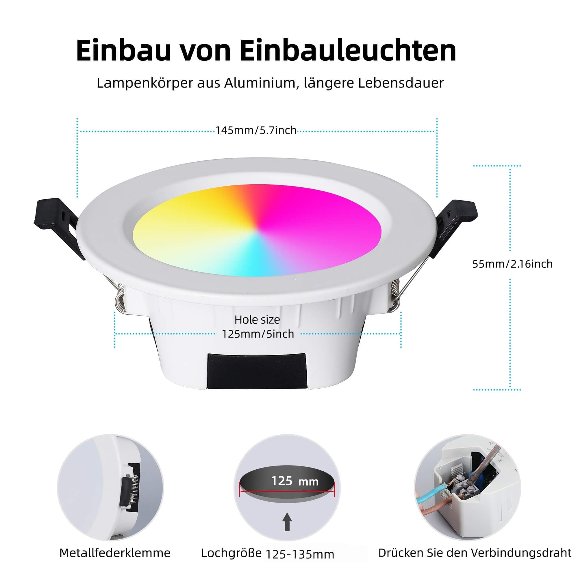 Smart ZigBee LED Einbaustrahler,Dimmbare RGB Warm Kaltweiß Einbauleuchten