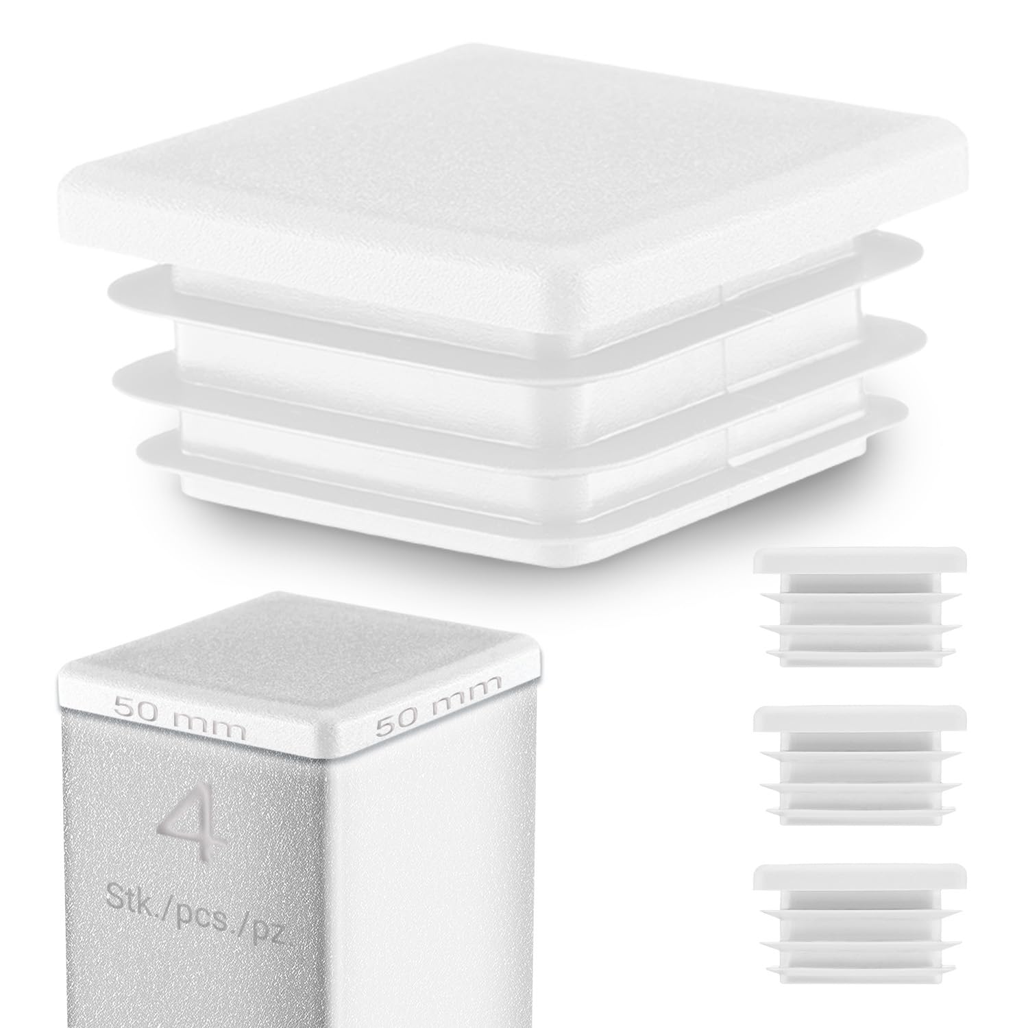 Emfa White Square End Caps 50X50 Mm – Plastic Tube Inserts For Steel Box Section – Tube Plugs – 4 Pcs