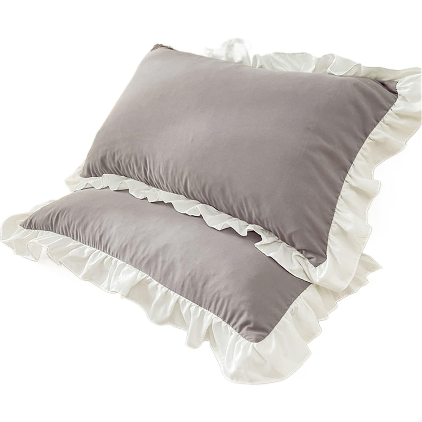 EVAWOIFN Pillow Cases Princess Pillowcases With Ruffles Multiple Sizes Pillow Cover Comfortable Case For Adults(Grey,1Pcs 48x74cm)