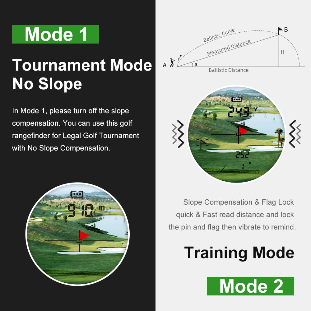 Telemetro da golf con pendenza e magnete, telemetro da 1300 metri per golf, vibrazione di bloccaggio della bandiera, ingrandimento 6-6,5x e LCD HD, telemetro da golf ricaricabile, nero