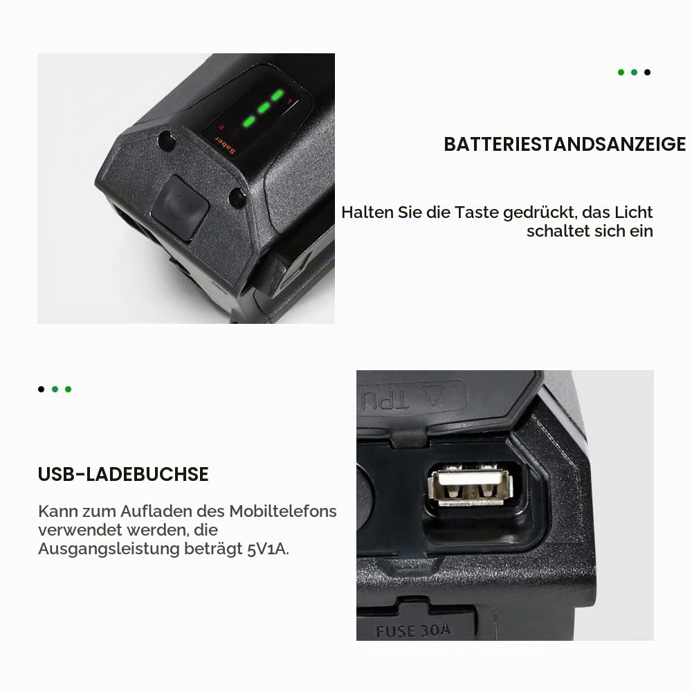 Ebike Akku 36V 13Ah 5 Pin mit USB für 36V 250W-700W Motor