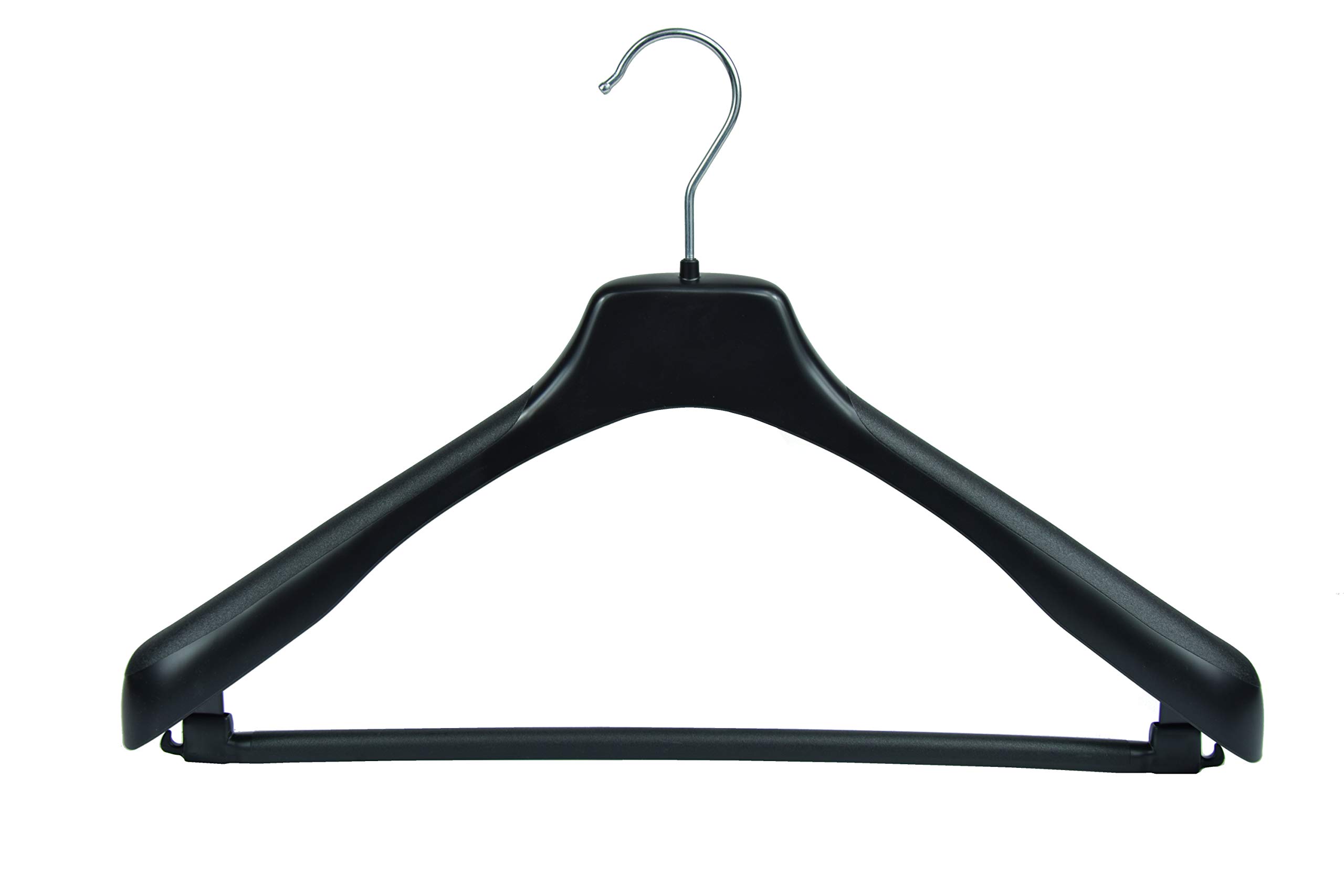 Kleiderbügel 20 Stück Anzugbügel 2- Teiler Jackenbügel Sakkobügel EU 45 cm Schwarz mit Hosensteg | Blazer | Kunststoff | 360° drehbarer Haken| Anti-Rutsch | Schwarz | breite Schultern
