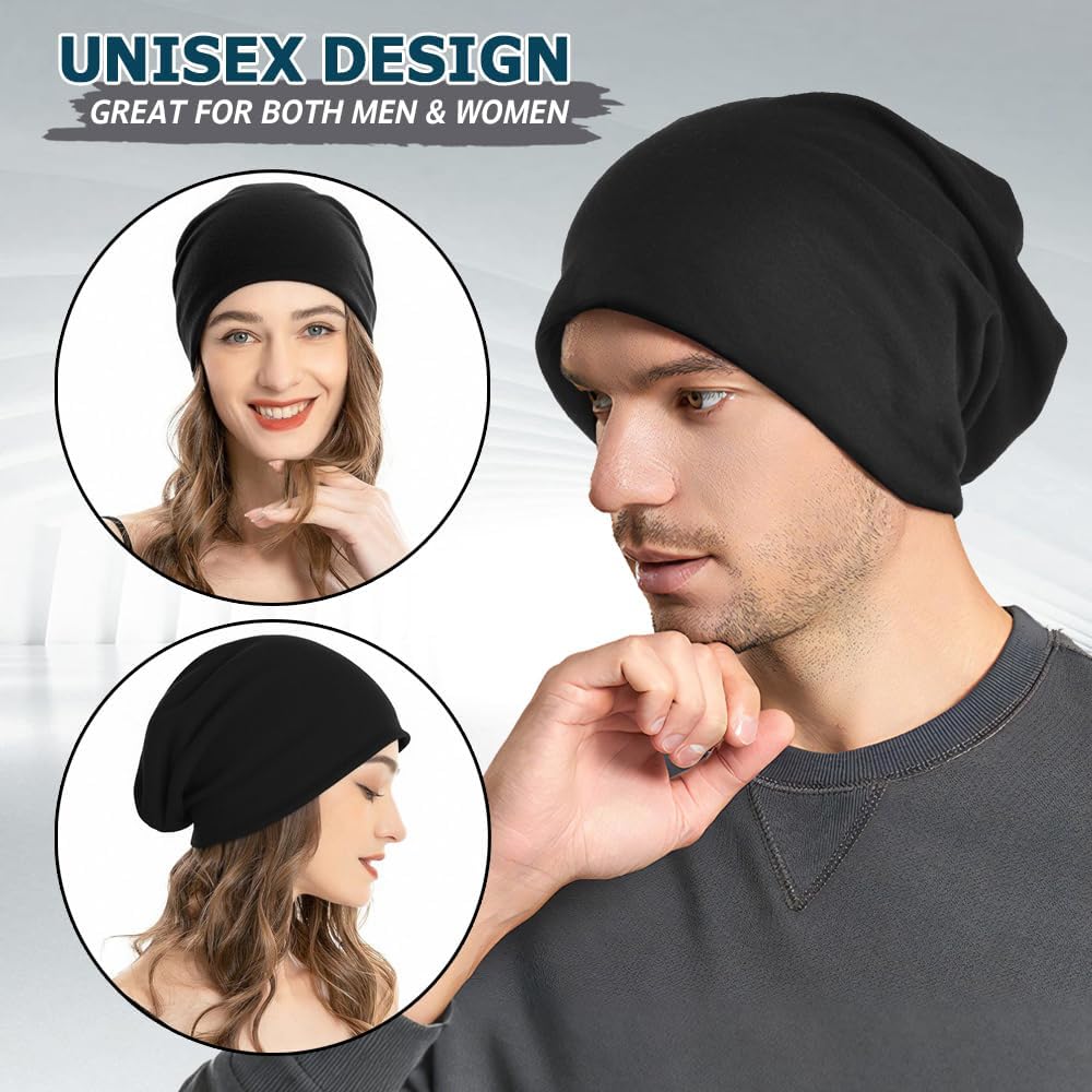 EINSKEY Lightweight Slouchy Beanie for Men Women, Oversize Thin Cotton Skull Cap Chemo Cap Night Sleeping Hat for All Seasons - Image 4