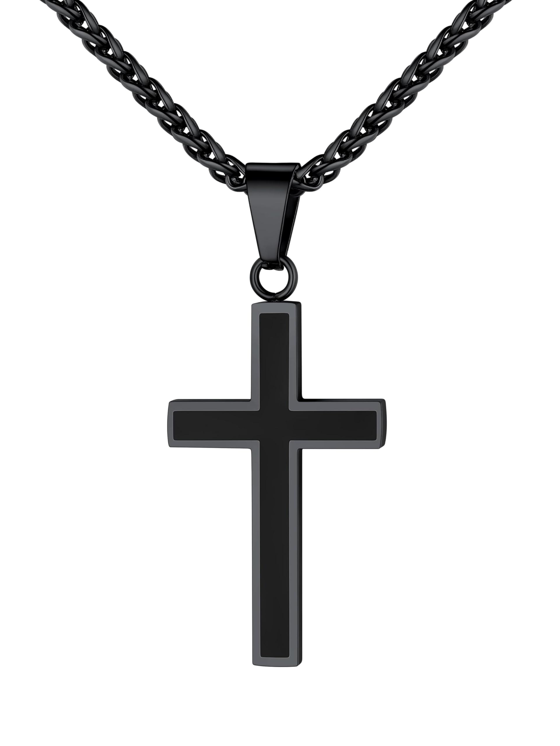 U7 Cross Necklace for Men, Stainless Steel Silver Black Gold Mens Cross Necklace, 22-24 Inches