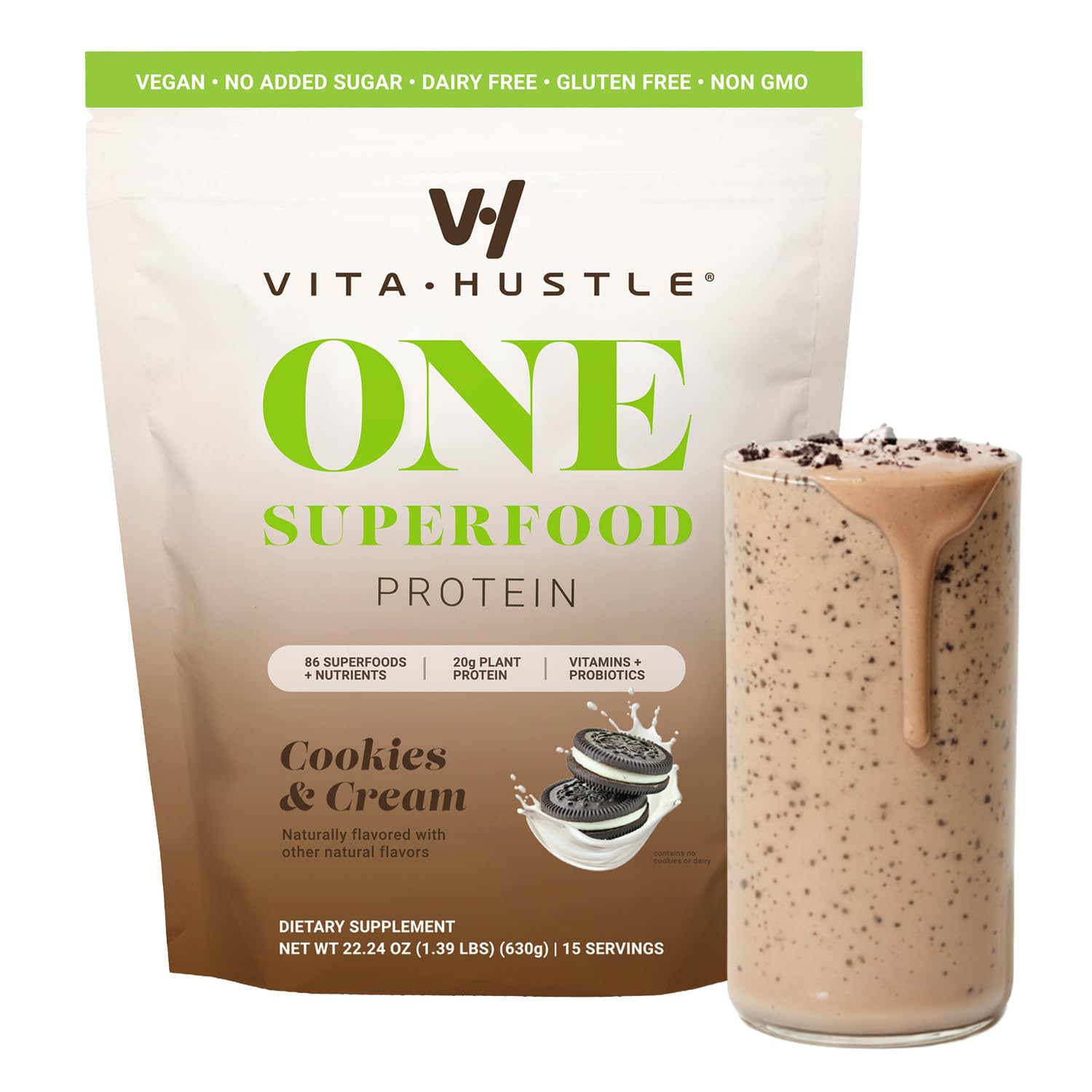 Amazon.com: VitaHustle ONE Vegan Cookies & Cream Protein Powder