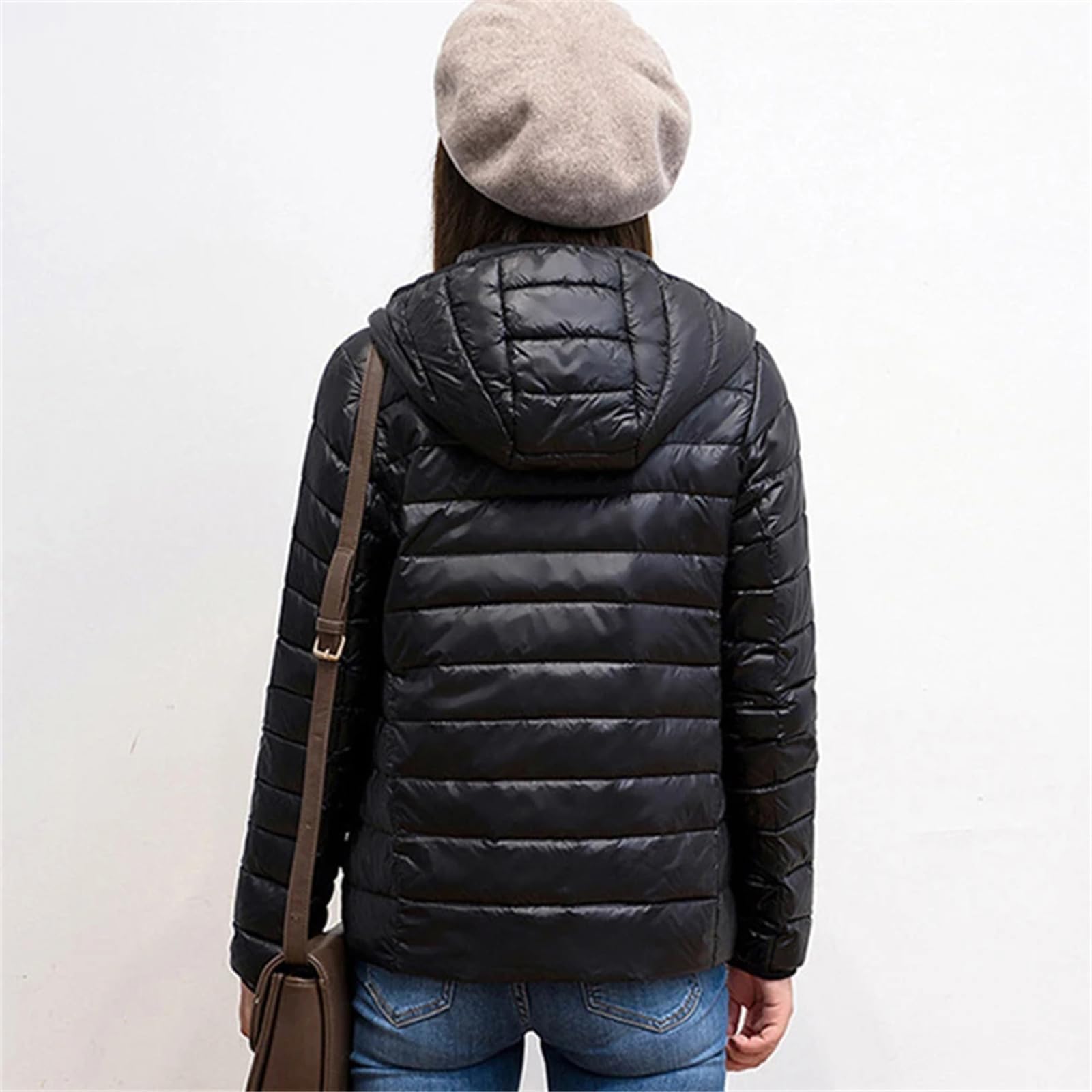 Chaqueta De Plumón De Pato Ligera Para Mujer - Abrigo De Plumas Con Capucha De Invierno Cálido, Tela Acolchada Para Mujer Para Niñas
