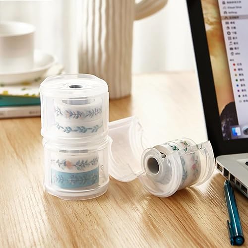 Miniatura 9 de Dreamty - 2 unidades de soporte dispensador de cinta Washi, cortador de cinta portátil redondo transparente con cubierta a prueba de polvo para