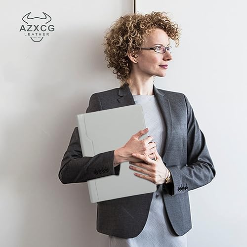 Miniatura 8 de Carpeta de cuero personalizada para mujereshombres, cartera de cuero vegano de 3 anillos para iPad de 13 pulgadas, organizador de carpetas de