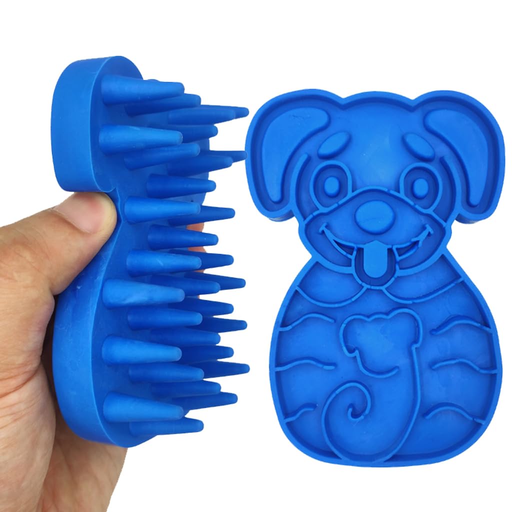 KIRTIGroom Brush for Dogs, Cats & Small Pets - Soft Rubber Bristles Massaging & Deshedding Silicone Brush (Blue)