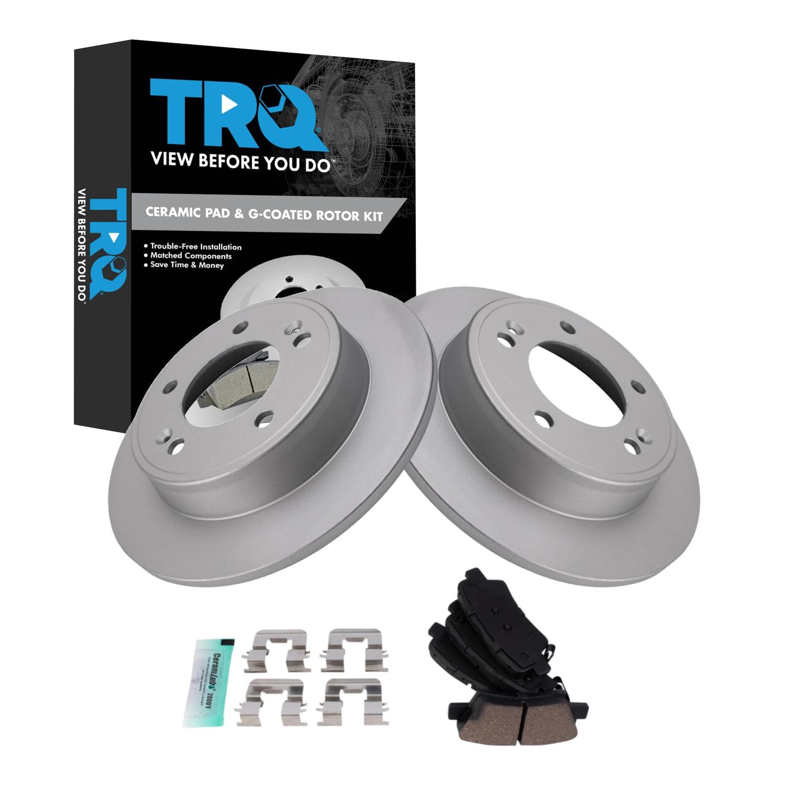 TRQ Rear Brake Pad and Rotor Set Ceramic Coated Rotors Compatible with 2019-2022 Kia Forte