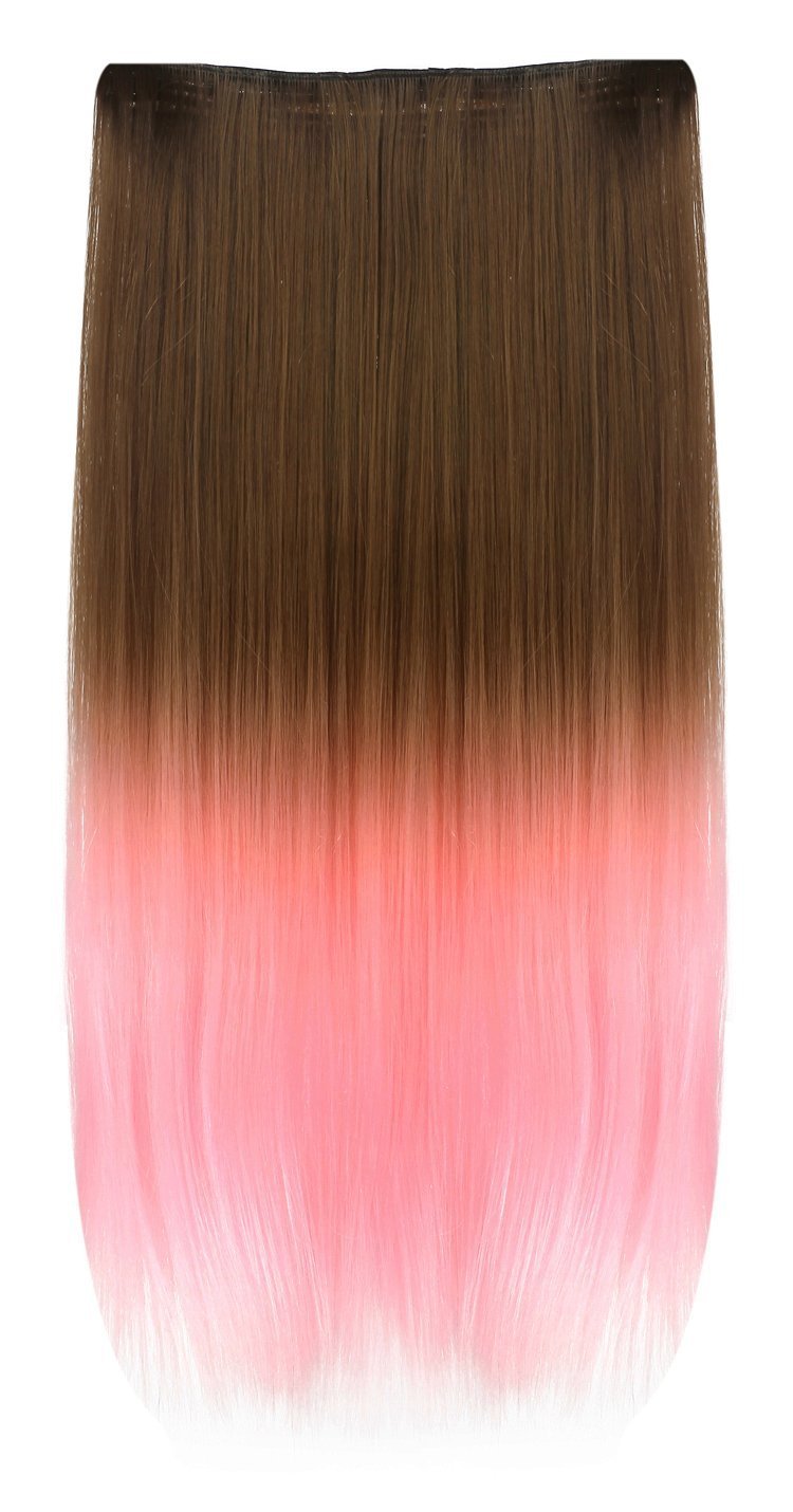 SARLA 24" Straight 1Pc 3/4 Full Head Clip In Colored Highlight Hair Extension Synthetic Ombre Hair Extensions Japan Heat Resistant Fiber 50 Colors Available(#666 8TPINK)