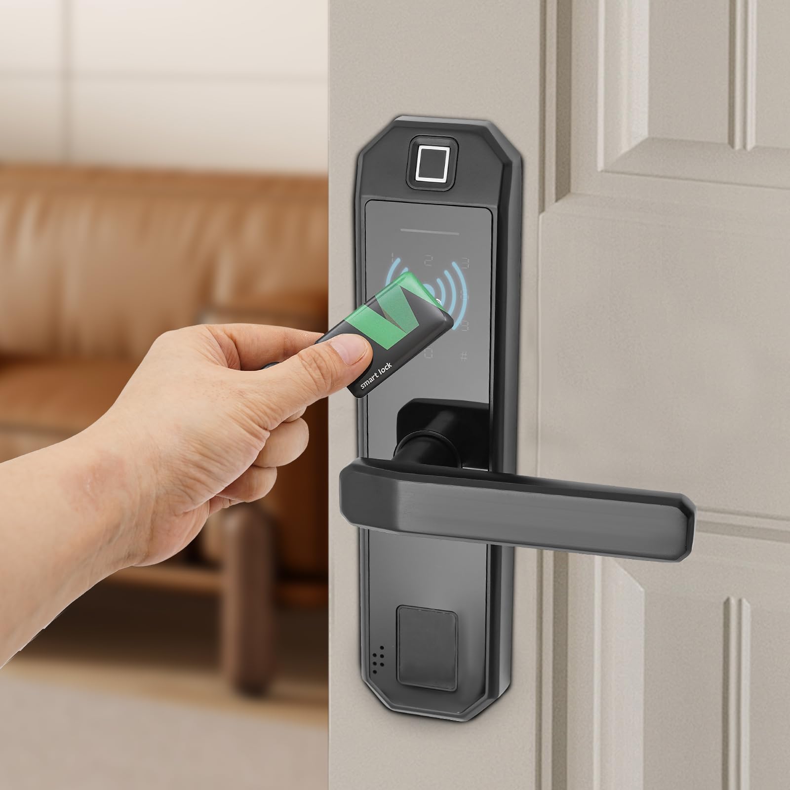 Fingerprint Serratura intelligente Antifurto serratura nera con scheda RFID, impronte digitali e password di sblocco serratura digitale per famiglie