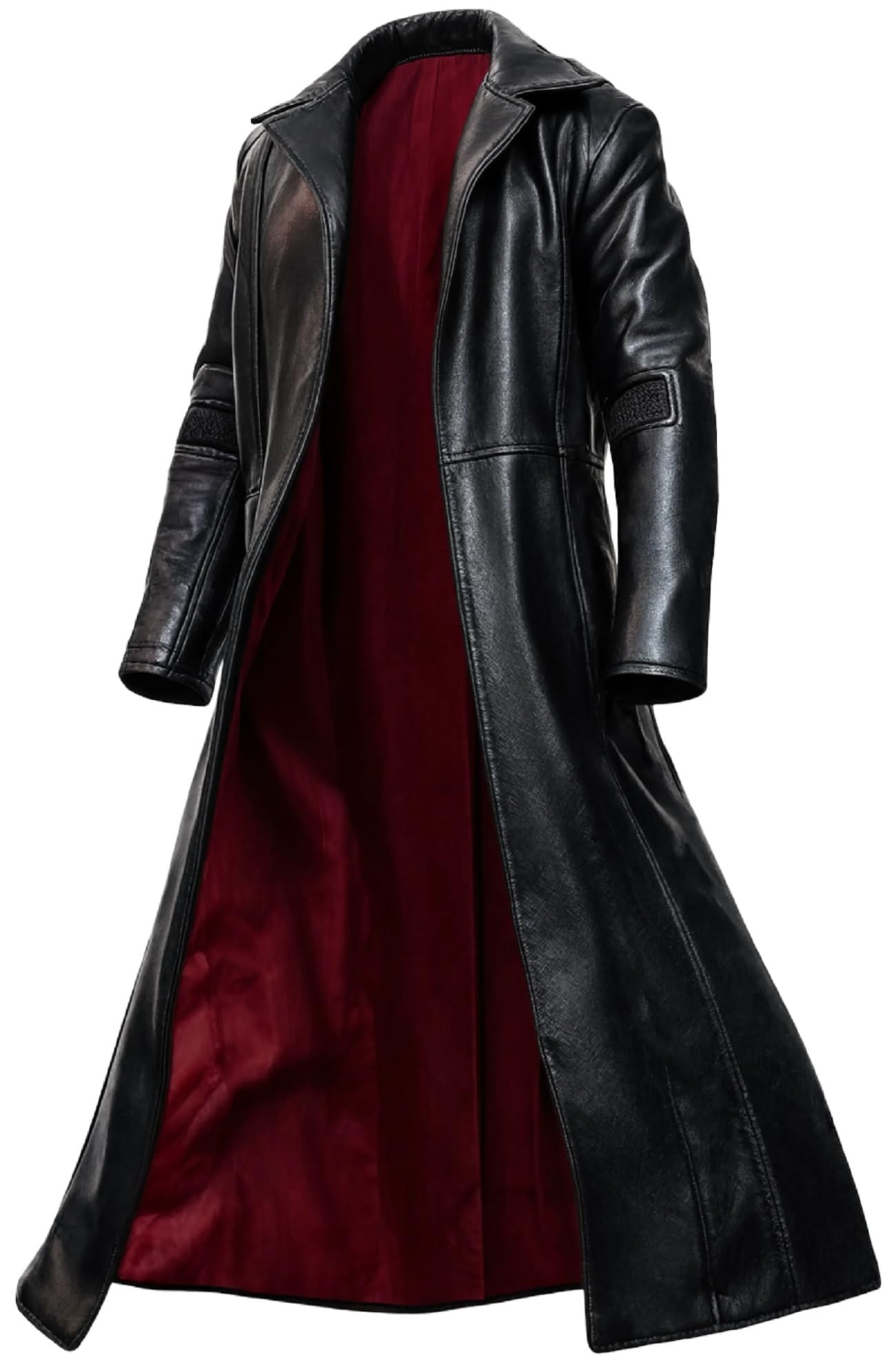 Herrenmantel aus schwarzem Leder mit langen Klingen – Vampir, Cosplay, Halloween, Gothic, Mantel