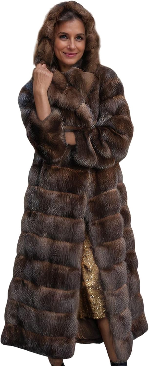 DJBM Women Hooded Cardigan Spliced Long Coat Plush Gorgeous Fake Fur Clothes for Winter Gathering