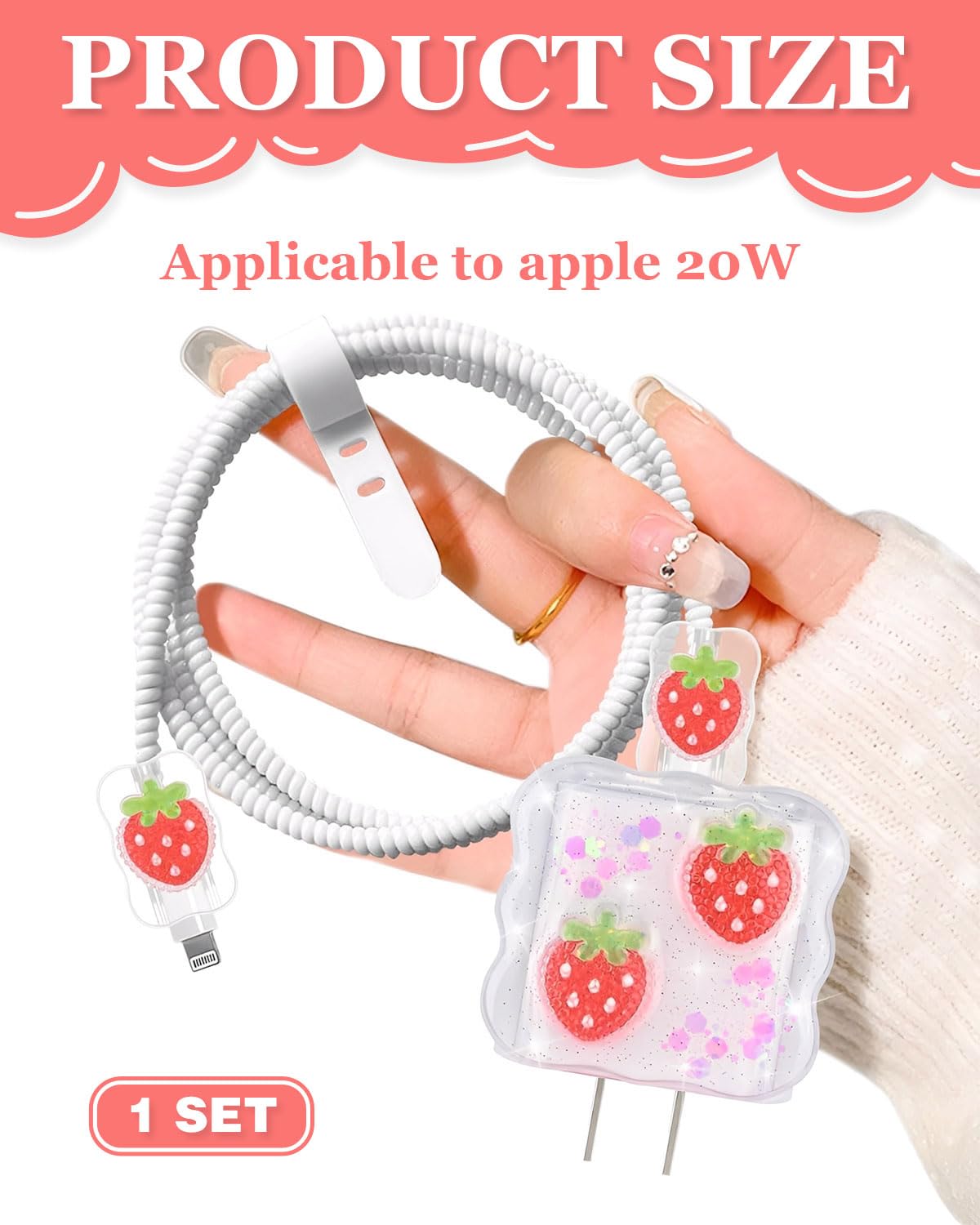 1 pezzo Protezioni a Motivo a fragola, Cavi Protezioni Compatibile con iPhone, Protettivi per Caricabatterie USB-C per Donne, Antigoccia Impedisce de Cavo Linee Dati