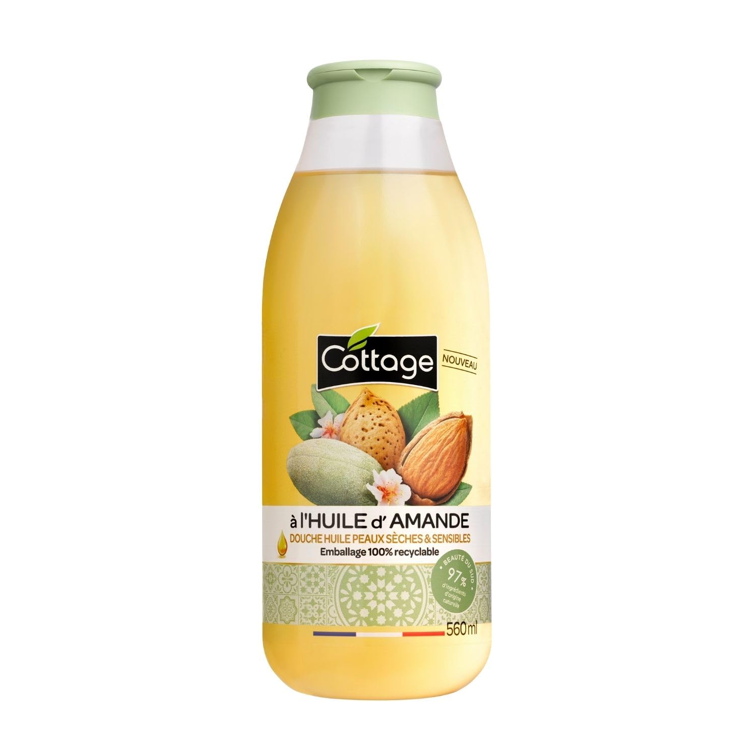 Cottage Almond Shower Oil - 560ml | 97% Natural Ingredients & Glycerin | Paraben-Free, Dermatologically Tested | Extra-Nourishing & Moisturising Cleansing Oil Body Wash for Dry & Sensitive Skin