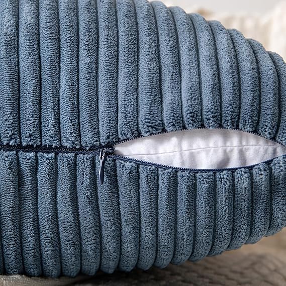 Image of Guffaw Corduroy Pillow Covers Boho Decorative Spliced Throw Pillow Covers Soft Solid Couch Pillowcases Cross Patchwork Cushion Covers for Living Room Bed Sofa 16x16 inch (2, Blue)