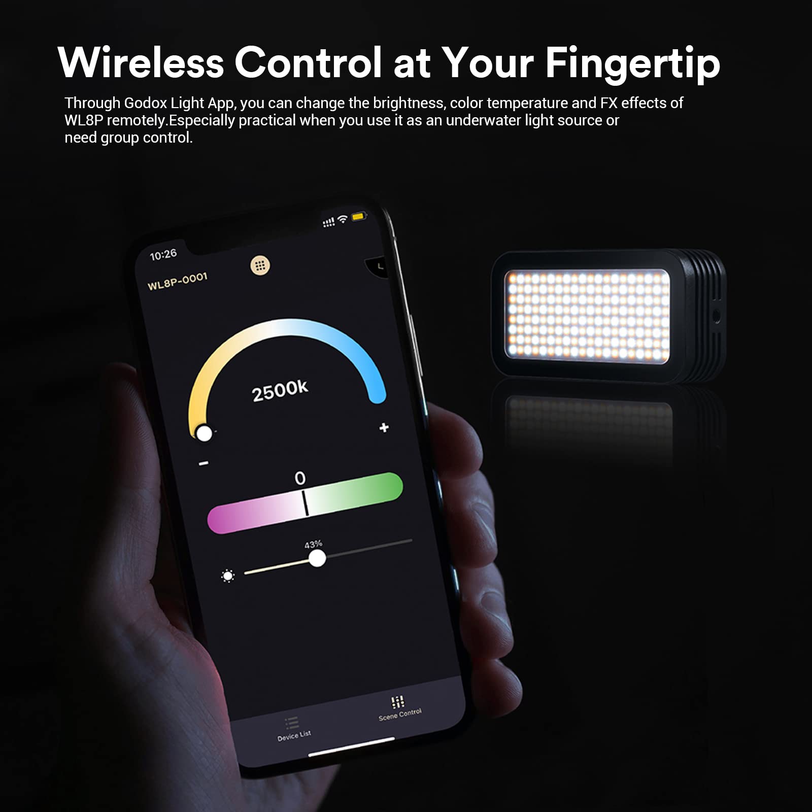 Godox WL8P Wasserdichtes LED-Licht 10W IP68 Bicolor 2700-8500K CRI 95 TLCI 97 mit 2900mAh Lithiumbatterie für Unterwasseraufnahmen im Freien