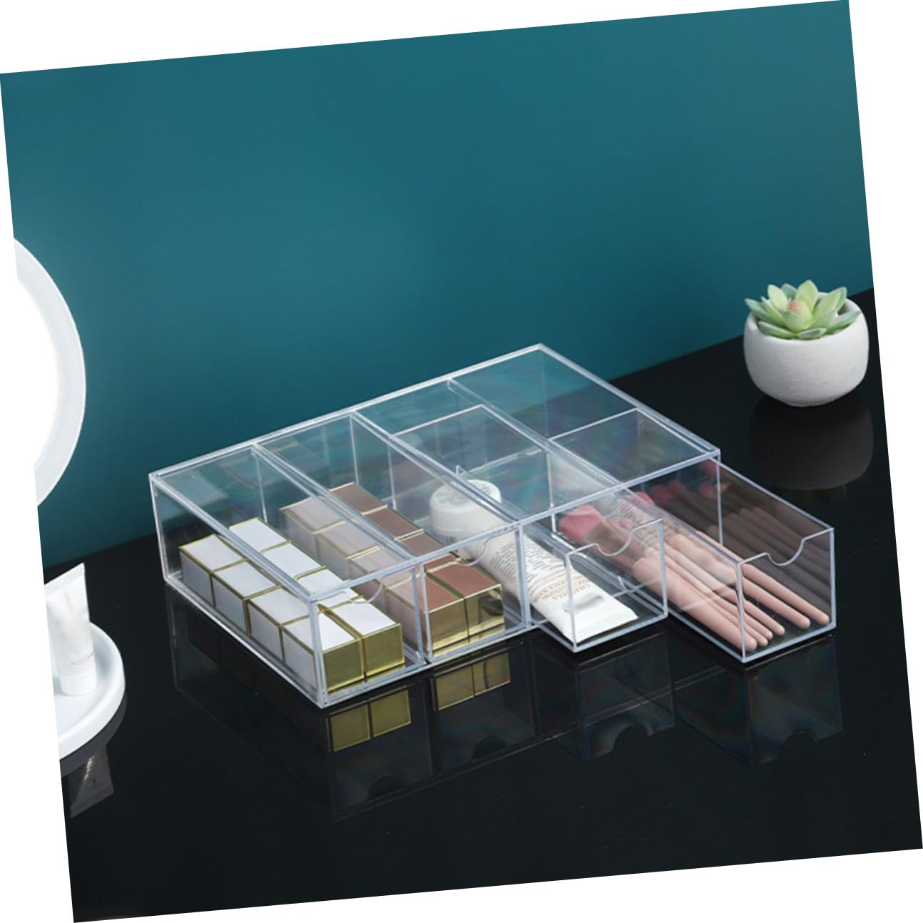 Estuche para Gafas de Sol y Graduadas de Acrílico Transparente Caja de Almacenamiento Multicapa 4 Cajones Set de 2 Unidades Organizador Compacto para Hogar y Ópticas