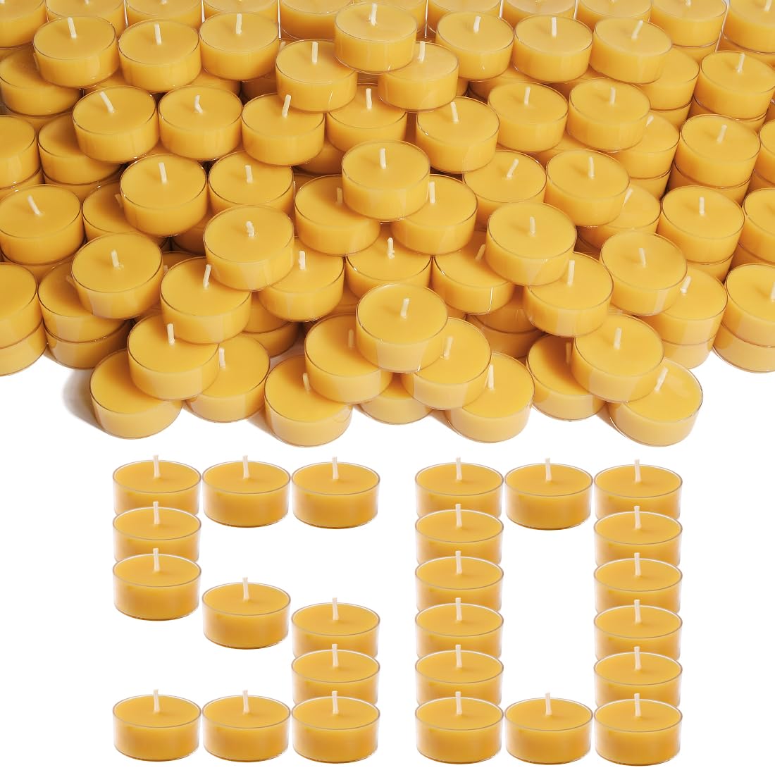 TELOSMA 50 Pack Pure Beeswax Tealights