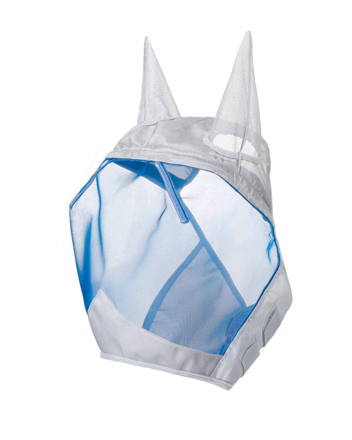 Harrison Howard CareMaster Maschera Anti-Mosche per Cavallo UV Protezione con para Orecchie Argento/Blu (XL; Extra Full)