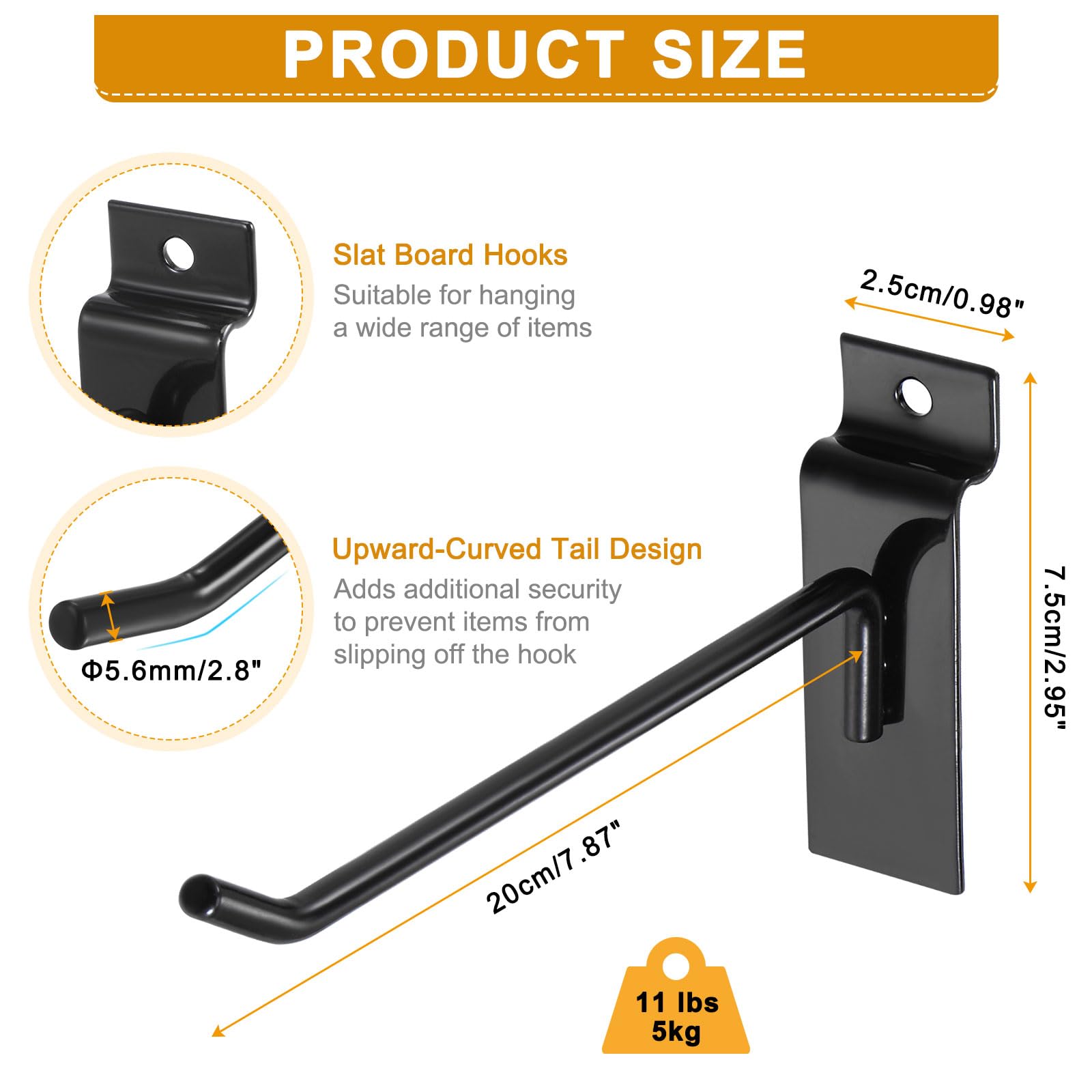 QUARKZMAN 24pz Doga Parete Ganci 8" Lunghezza Metallo Pannello Pannello Display Parete Appeso Gancio e Appendiabiti, Nero Pannello Pannello Sospeso Gancio, Nero