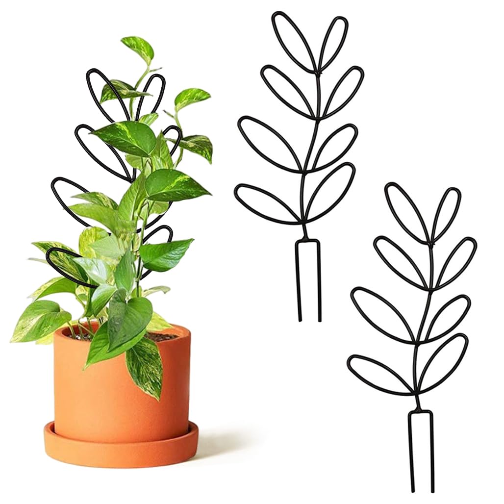 Goodern 2 Pcs Leaf Shape Trellis for Climbing Plants, Small Metal Plant Support, House Wire Stake for Potted DIY Flower Houseplant, Outdoor Leaf Trellis, Black-Style 2