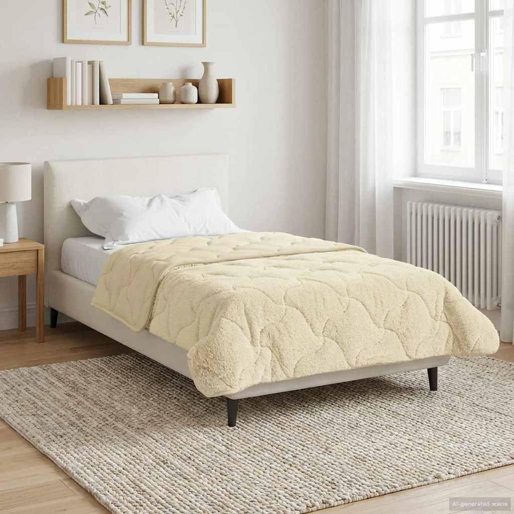 Fengshui Kołdra zimowa, kremowa, 155 x 220 cm – dwustronna kołdra pikowana z mikrofibry i polaru, oddychająca, można prać w pralce, nowoczesne wzornictwo dla spokojnego snu
