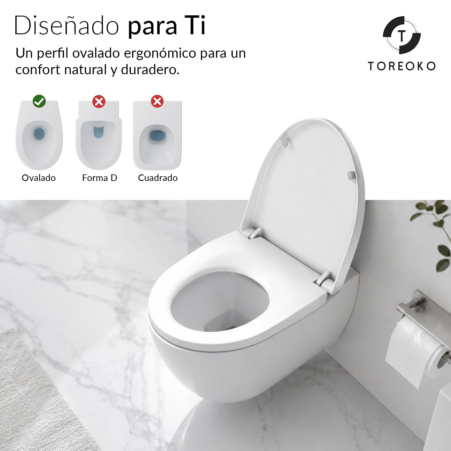 Tapa WC Universal Forma Ovalada Blanca con Cierre Amortiguado, Asiento Inodoro Blanco con Bisagras Desmontables, Tapadera WC Compatible con Inodoros Forma O