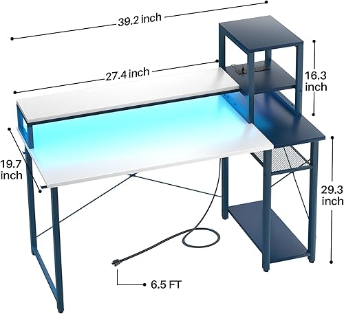 Miniatura 3 de Escritorio para juegos de 39.4 pulgadas con LED, escritorio de computadora con 39 tomas, escritorio pequeño para espacio pequeño, escritorio de