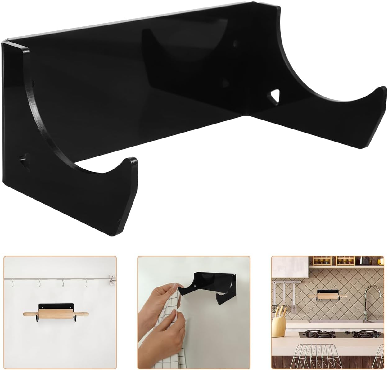 Shivra Rolling Pin Holder Acrylic Wall-mounted Storage Rack for Kitchen Rolling Pin Display Hanger Versatile Organizer for Home and Restaurant Use Black (1) 3