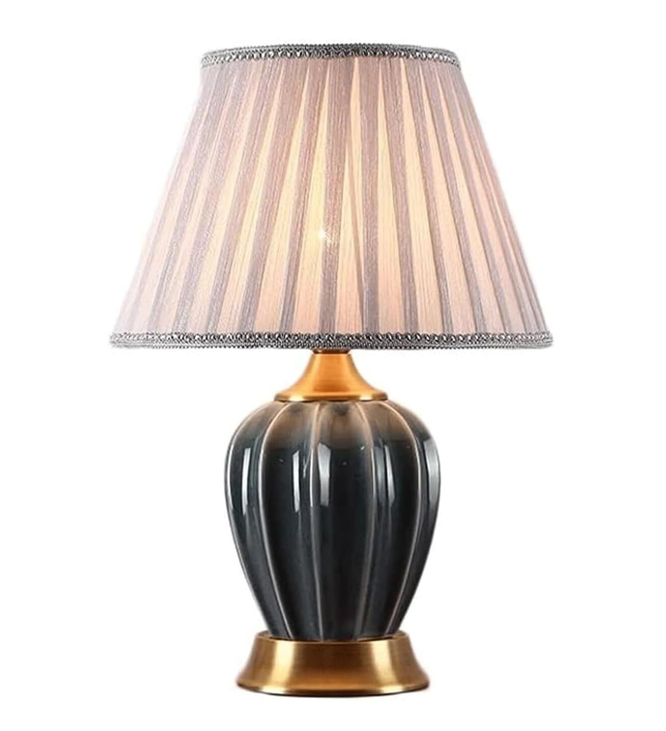AZHKJKZH Table Lamp Ceramic Table Lamp American Nightstand Fabric Lampshade Bedside Copper Base For Living Room Bedroom For Home