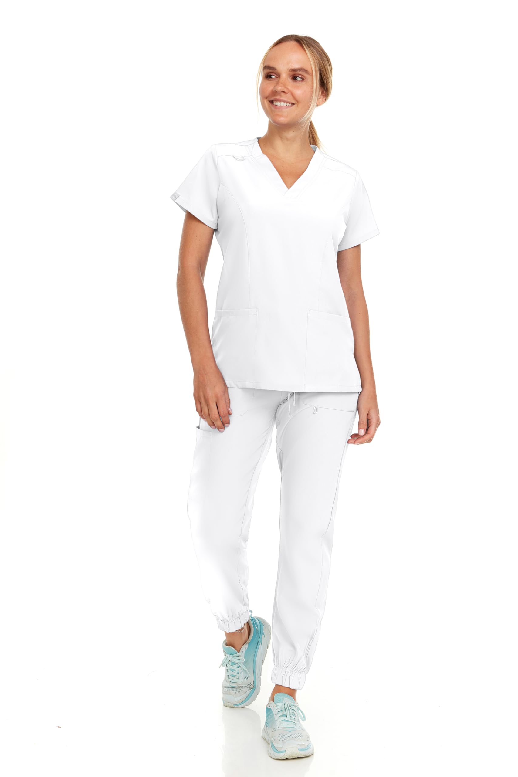Hey Collection Womens Stretch V-Neck Jogger Scrubs Set, Medical Nursing Tops with Four Pocket Pants