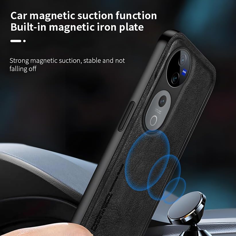 Image of Cover Compatible with Vivo V40 Pro 5G Skin Feel Shockproof Magnetic Phone PU Leather Case | Shockproof | Precision Fit & Secure Grip | Luxury Protective Back Cover (Black)