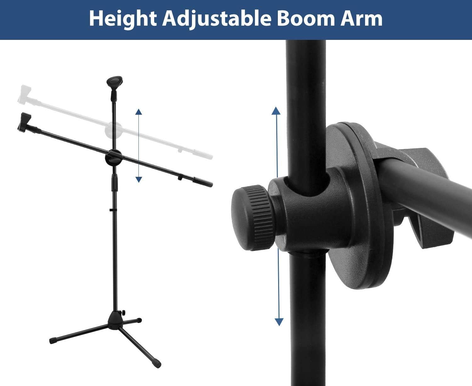 Microphone Stand, Ohuhu Tripod Mic Stand Boom with Mic Clips, Height Adjustable, Light Weight, Black : Musical Instruments