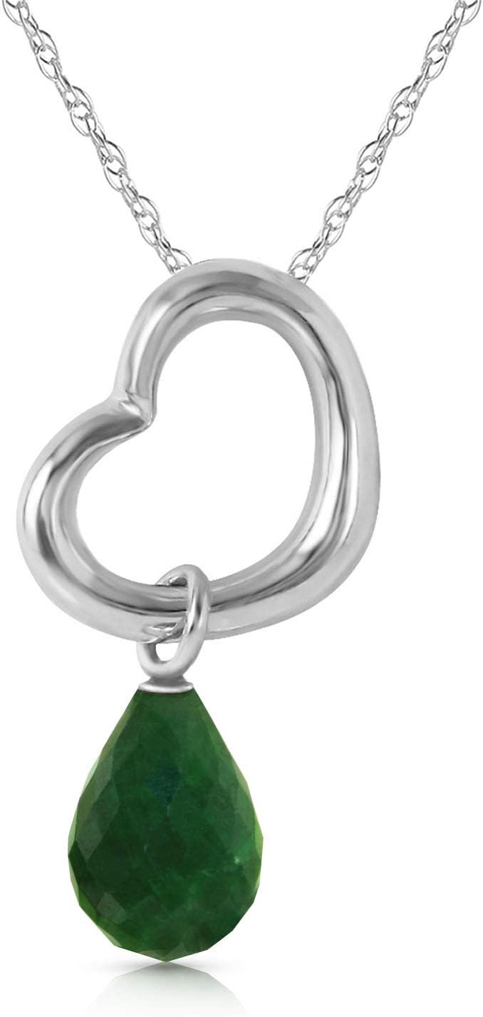 Galaxy Gold GG 14K Gold Open Heart with Genuine Emerald Drop Pendant Necklace