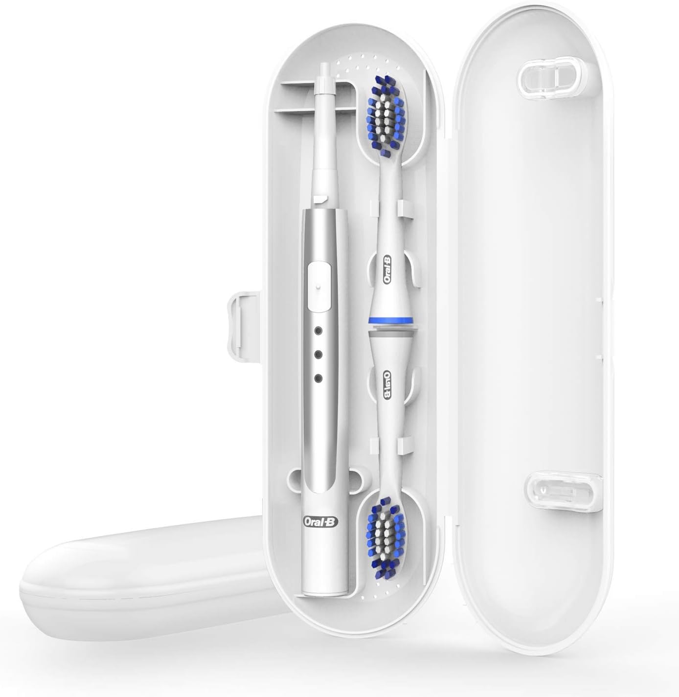 Pulsonic Slim Travel Case for Oral B, Poketech Travel Cases for Oral B Pulsonic Slim Sonic Toothbrush for Oral-B 1 Handpiece and 2 Brush Heads Premium - White