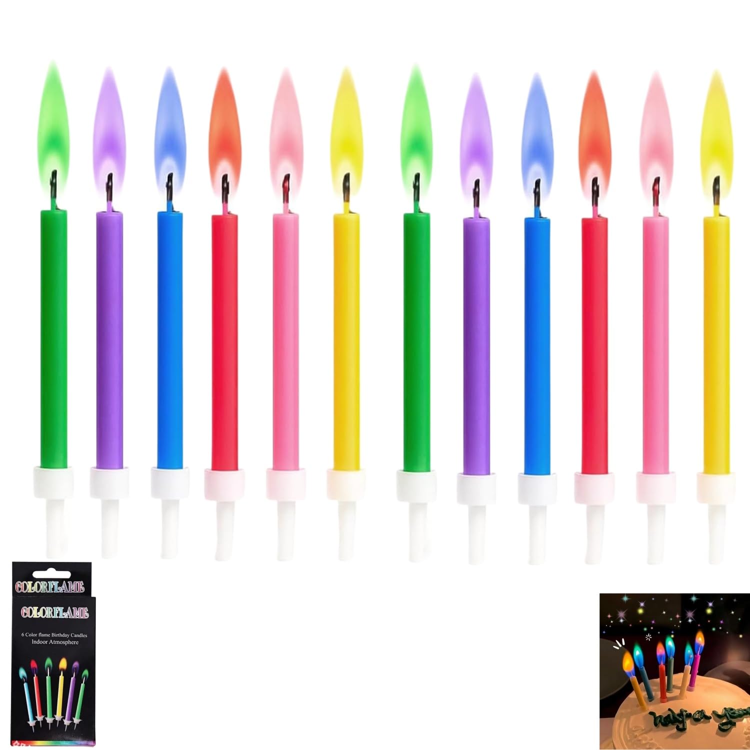 Zpeiran Birthday Candles,12 Coloured Flame Party Candles,Multicoloured Flames,For Cakes Cake Decorations & Toppers for Wedding Party Decoration