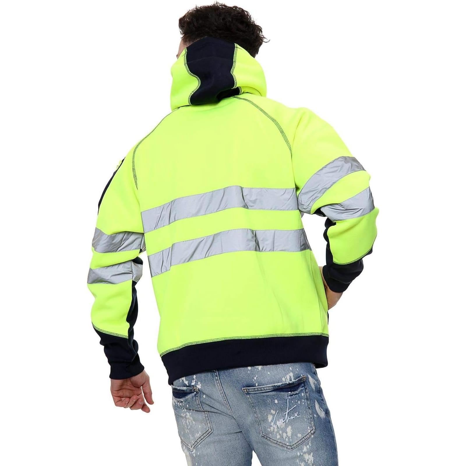 janisramone Męska chłopięca nowa bluza z kapturem odblaskowa widoczność kontrastowa łatka polarowa bluza robocza z kapturem kurtka