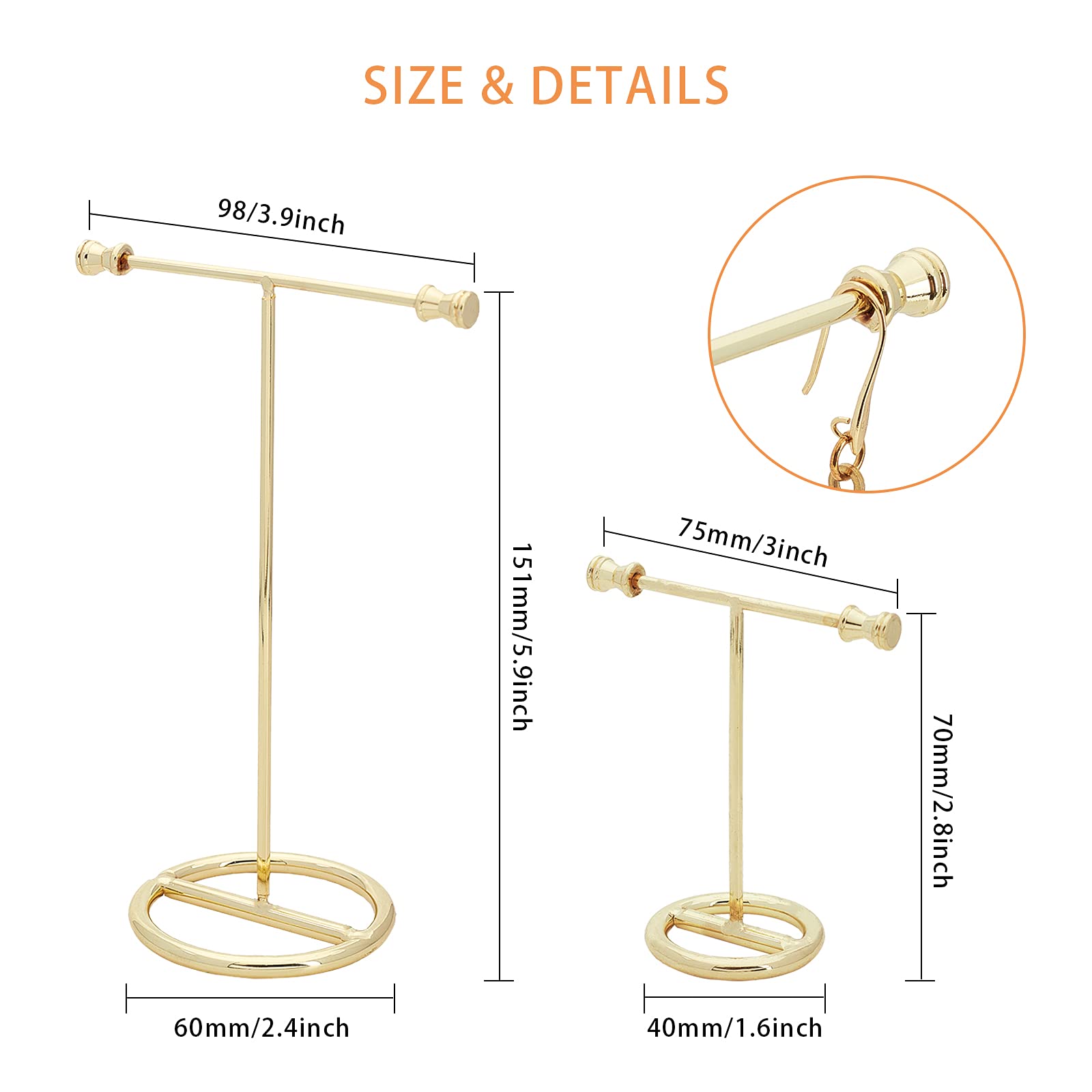 Espositore Per Orecchini A T FINGERINSPIRE - 2 Pezzi Metallico Dorato, Base Rotonda, 2 Altezze - Foto 5