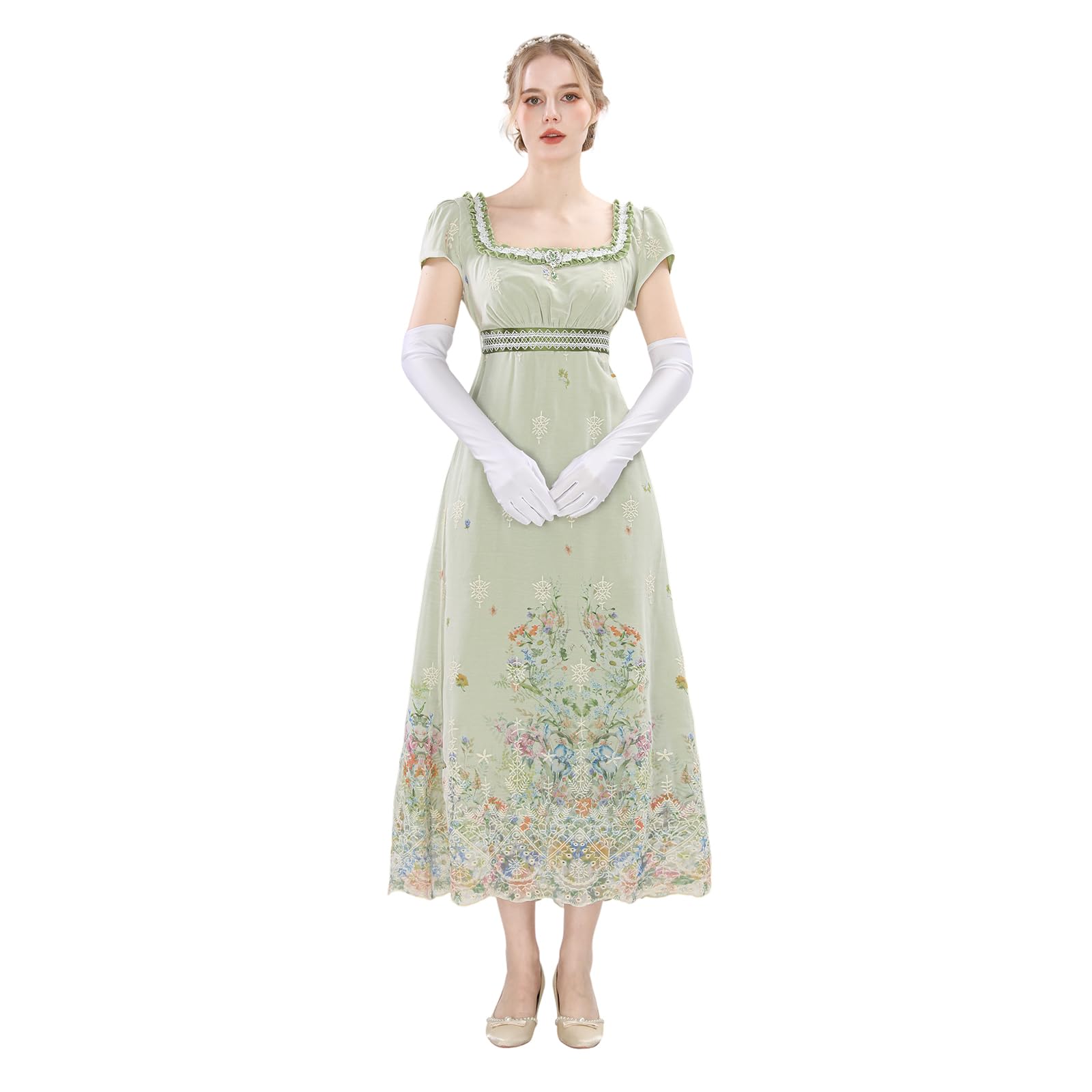 CR ROLECOS Viktorianisches Regency Kleid Damen Ballkleid 17. jahrhundert Empire Taille Kleid Abendkleid Mit Handschuhen