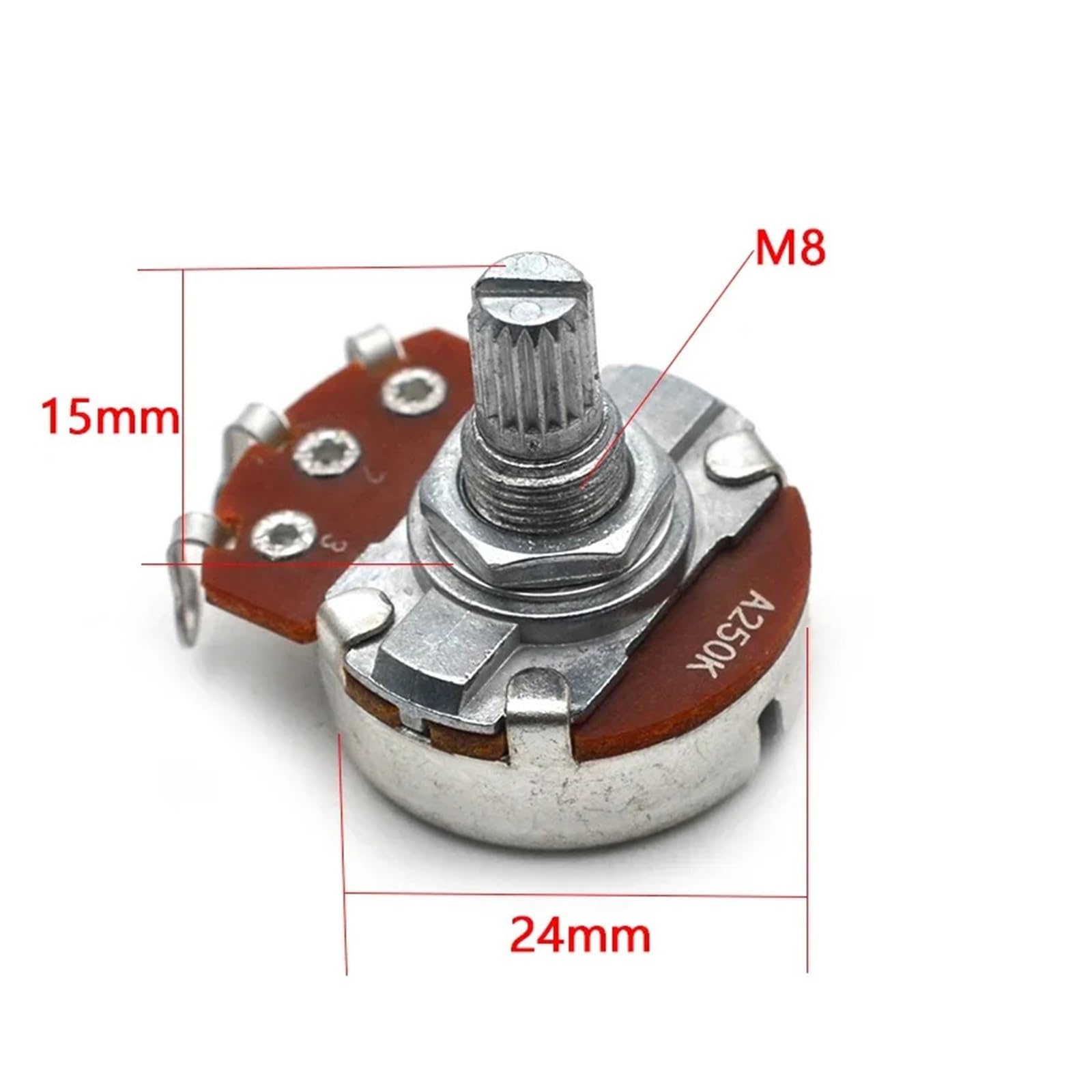 30 Uds A250K/B250K/A500K/B500K eje dividido 15mm potenciómetro de tono de volumen de guitarra for bajo eléctrico(250K Each 15pcs)
