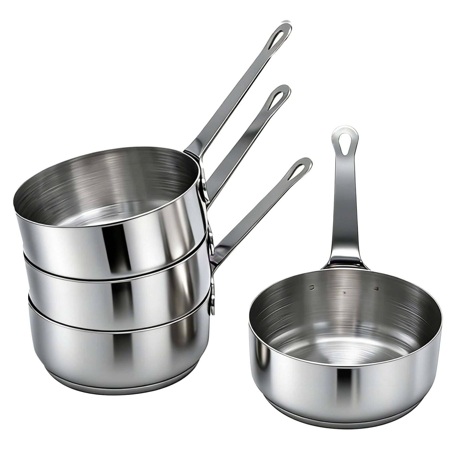 Hoypeyfiy 4 Pcs Mini Stainless Steel Sauce Pots, 100ml Saucepan with Handle, Nonstick Dipping Cups for Condiments Milk and Gravy