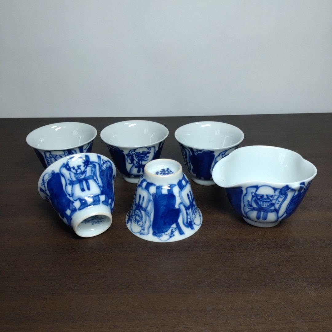 Amazon.co.jp: 青木木米 聾米 造 染付 賢人文 煎茶碗 五客&湯冷まし 