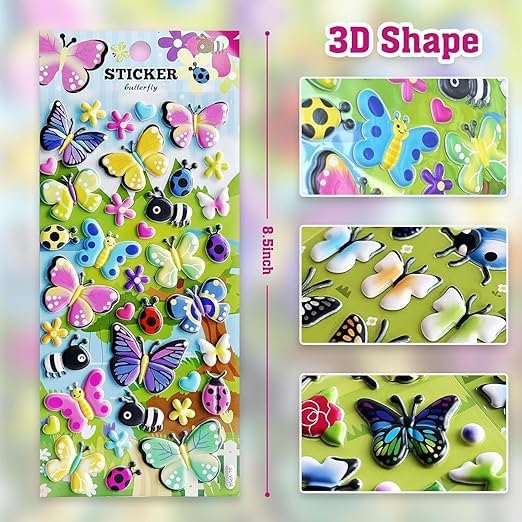 Image of Cots and Cuddles 3D Puffy 240+ Insect Stickers for Art & Craft | Birds and Butterfly Stickers, 3D Stickers Scrap Book Decoration for Boys & Girls |Insect Stickers, 4 Strap